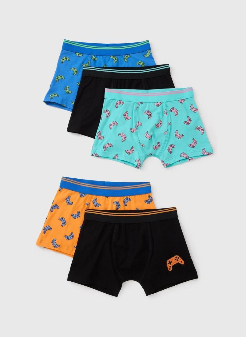 Matalan 5 Pack Boys Black Gamer Trunks